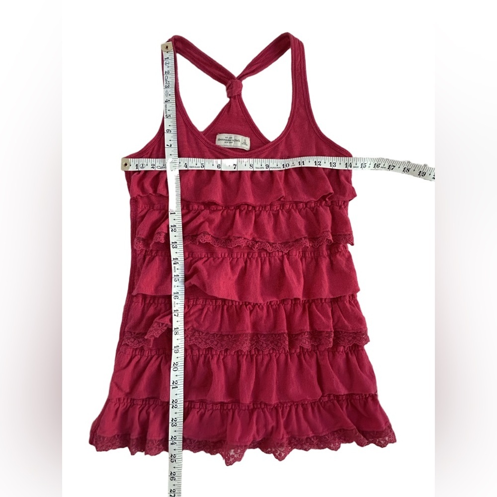 Y2K vintage Abercrombie & Fitch pink tiered eyelet ruffle racerback tank top S - Picture 5 of 8